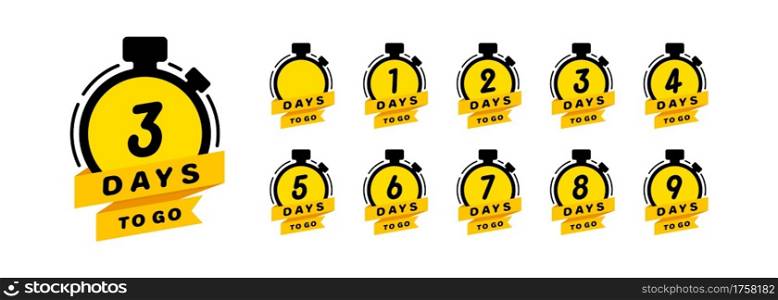 Days to go icon set. Countdown left days banner. Vector on isolated white background. EPS 10.. Days to go icon set. Countdown left days banner. Vector on isolated white background. EPS 10