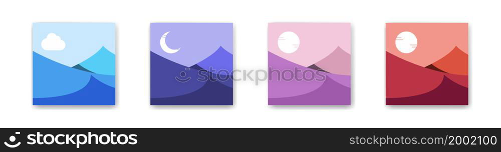 Daytime. Daytime for banner design. Landscape night and day, moon and sun, time day morning different illustration.