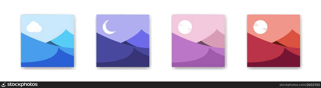 Daytime. Daytime for banner design. Landscape night and day, moon and sun, time day morning different illustration.