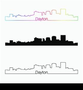 Dayton skyline linear style with rainbow in editable vector file