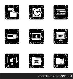 Ddos attack icons set. Grunge illustration of 9 ddos attack vector icons for web. Ddos attack icons set, grunge style