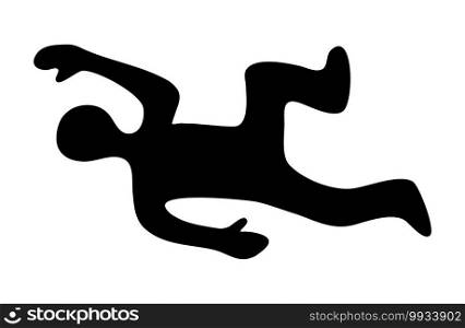 Dead body on Crime scene silhouette icon. Black shape of human accident or murder victim. Vector illustration in flat style isolated on white background.