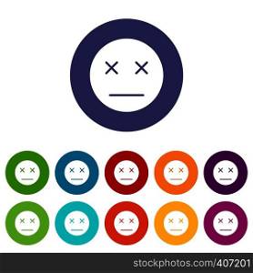 Dead emoticon set icons in different colors isolated on white background. Dead emoticon set icons