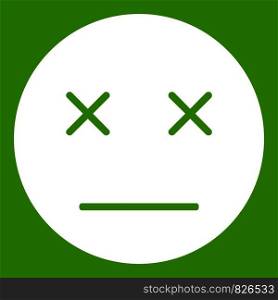 Dead emoticon white isolated on green background. Vector illustration. Dead emoticon green