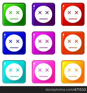 Dead emoticons of 9 color set isolated vector illustration. Dead emoticons 9 set