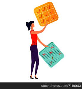 Deadline and time management business concept vector. Company worker woman hold in hand to do task card or schedule, effective planning. Deadline, time management business concept vector