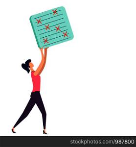 Deadline and time management business concept vector. Company worker woman hold in hand to do task card or schedule, effective planning. Deadline, time management business concept vector