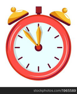 Deadline and time precision, isolated clock with face and hands, ringing bells. Alarm in morning, management and appointment, countdown and hurrying up for job. Vector in flat style illustration. Vintage retro alarm, clock with ringing bells
