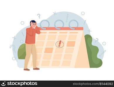 Deadline anxiety 2D vector isolated illustration. Shocked man flat character on cartoon background. Colourful editable scene for mobile, website, presentation. Nerko One Regular, Quicksand fonts used. Deadline anxiety 2D vector isolated illustration