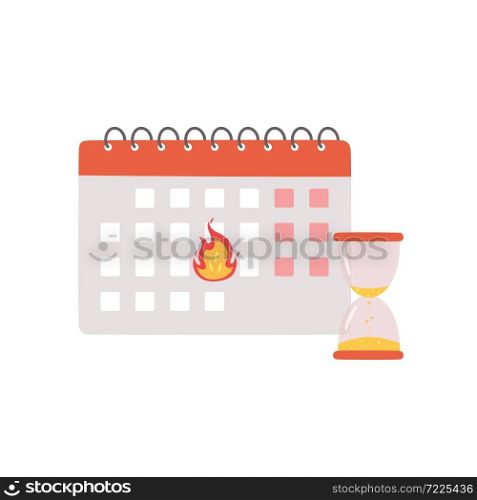 Deadline banner. Calendar with a burning date and hourglass as a symbol of the finish of an important project. Vector illustration. Deadline banner. Calendar with a burning date and hourglass as a symbol of the finish of an important project.