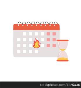Deadline banner. Calendar with a burning date and hourglass as a symbol of the finish of an important project. Vector illustration. Deadline banner. Calendar with a burning date and hourglass as a symbol of the finish of an important project.
