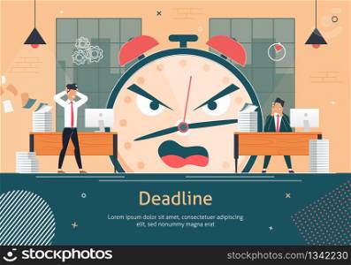 Deadline Fail Flat Vector Banner Template with Stressed Office Workers, Company Nervous Employees Worried Because of Project Deadline Miss, Troubles on Work, Mistake in Business Documents Illustration