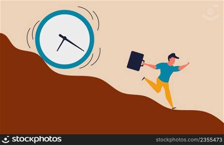 Deadline time and late work. Busy clock pressure countdown and lack efficiency watch vector illustration concept. Urgency past job and running to office. Management schedule and terminally awake