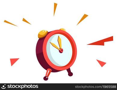 Deadlines and rush, ringing alarm, clock with hands and face. Stopwatch or timeout, symbol of precision and punctuality. Running late, isolated timer or countdown. Vector in flat style illustration. Clock or ringing alarm, deadline or rush vector
