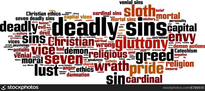 Deadly sins word cloud concept. Vector illustration