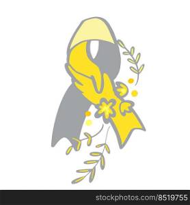 Deaf awareness month septembe yellow and gray support ribbon hand drawn.. Deaf awareness month septembe yellow and gray support ribbon.