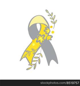 Deaf awareness month septembe yellow and gray support ribbon hand drawn.. Deaf awareness month septembe yellow and gray support ribbon.