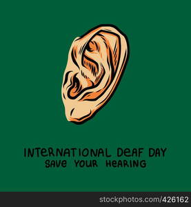 Deaf day green concept background. Hand drawn illustration of deaf day green vector concept background for web design. Deaf day green concept background, hand drawn style