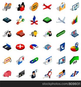 Deal icons set. Isometric style of 36 deal vector icons for web isolated on white background. Deal icons set, isometric style