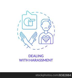 Dealing with harassment blue gradient concept icon. Abusive behavior. Dealing with lgbt issue abstract idea thin line illustration. Isolated outline drawing. Myriad Pro-Bold fonts used. Dealing with harassment blue gradient concept icon