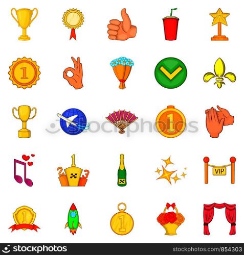 Dear prize icons set. Cartoon set of 25 dear prize vector icons for web isolated on white background. Dear prize icons set, cartoon style