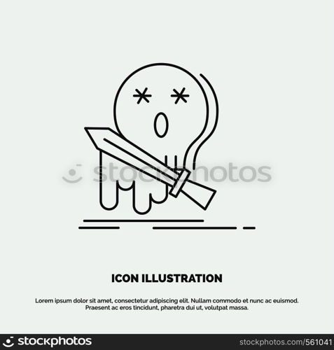 Death, frag, game, kill, sword Icon. Line vector gray symbol for UI and UX, website or mobile application. Vector EPS10 Abstract Template background