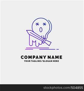 Death, frag, game, kill, sword Purple Business Logo Template. Place for Tagline. Vector EPS10 Abstract Template background