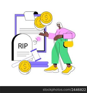 Death grant abstract concept vector illustration. Bereavement grant benefit, government payment, death insurance, wife husband spouse died, evil intent, car accident, emergency abstract metaphor.. Death grant abstract concept vector illustration.