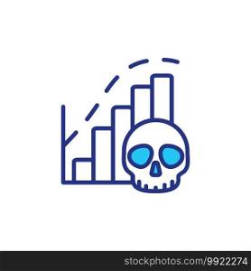 Death increasing RGB color icon. Virus spreading all around world. People amount decreasing process because of dangerous virus spreading around all world. Isolated vector illustration. Death increasing RGB color icon