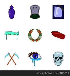 Death of person icons set. Cartoon illustration of 9 death of person vector icons for web. Death of person icons set, cartoon style