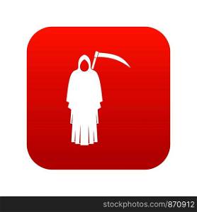 Death with scythe icon digital red for any design isolated on white vector illustration. Death with scythe icon digital red