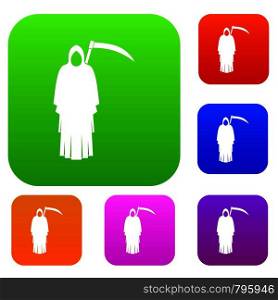 Death with scythe set icon color in flat style isolated on white. Collection sings vector illustration. Death with scythe set color collection