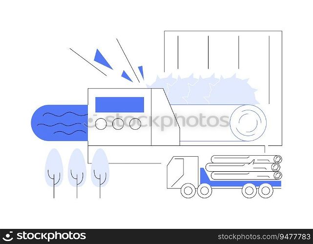 Debarking abstract concept vector illustration. Process of taking off the bark from felled trees or stems, harvesting planning, forest plantation, wood transport and equipment abstract metaphor.. Debarking abstract concept vector illustration.