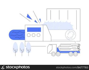Debarking abstract concept vector illustration. Process of taking off the bark from felled trees or stems, harvesting planning, forest plantation, wood transport and equipment abstract metaphor.. Debarking abstract concept vector illustration.