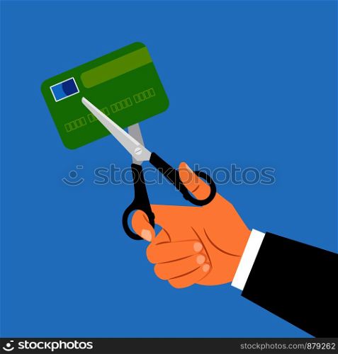 Debit card account closing concept. Card cut with scissors vector illustration. Debit card account closing concept
