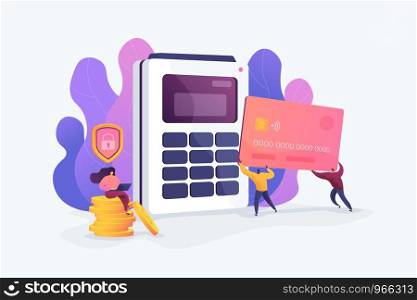 Debit card, bank plastic payment card, online card payment and secure bank saving concept. Vector isolated concept illustration with tiny people and floral elements. Hero image for website.. Debit card vector illustration.