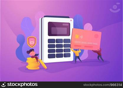 Debit card, bank plastic payment card, online card payment and secure bank saving concept. Vector isolated concept illustration with tiny people and floral elements. Hero image for website.. Debit card vector illustration.
