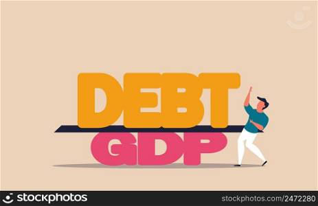 Debt and gdp ratio business investment. Budget crisis and government loss money revenue vector illustration concept. Bankruptcy balancing and expense mortgage. Global economic crash and down interest