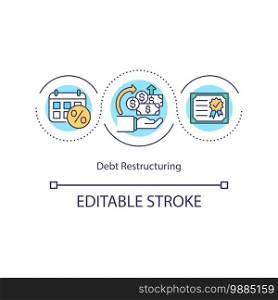 Debt restructuring concept icon. Avoiding default risk on existing debt idea thin line illustration. Taking new loan for paying off credits. Vector isolated outline RGB color drawing. Editable stroke. Debt restructuring concept icon