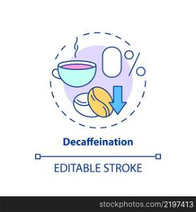 Decaffeination concept icon. Zero caffeine beverage. Food technology abstract idea thin line illustration. Isolated outline drawing. Editable stroke. Arial, Myriad Pro-Bold fonts used. Decaffeination concept icon