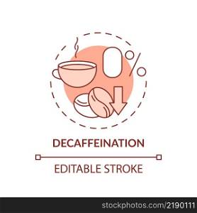 Decaffeination red concept icon. Zero caffeine beverage. Food technology abstract idea thin line illustration. Isolated outline drawing. Editable stroke. Arial, Myriad Pro-Bold fonts used. Decaffeination red concept icon