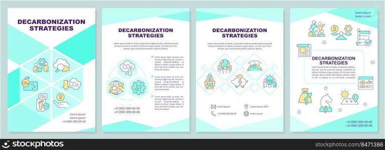 Decarbonization strategies mint brochure template. Net zero. Leaflet design with linear icons. Editable 4 vector layouts for presentation, annual reports. Arial-Black, Myriad Pro-Regular fonts used. Decarbonization strategies mint brochure template