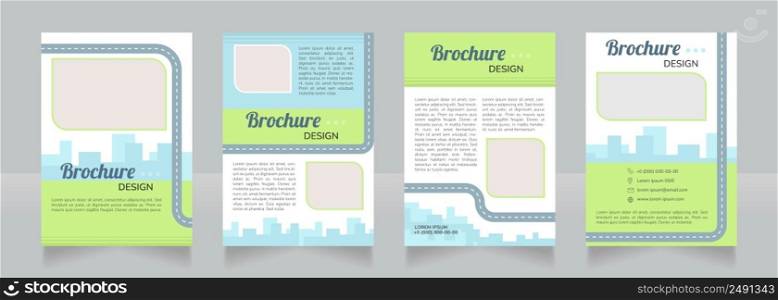 Decarbonizing transport blank brochure design. Template set with copy space for text. Premade corporate reports collection. Editable 4 paper pages. Lobster Regular, Nunito SemiBold, Light fonts used. Decarbonizing transport blank brochure design