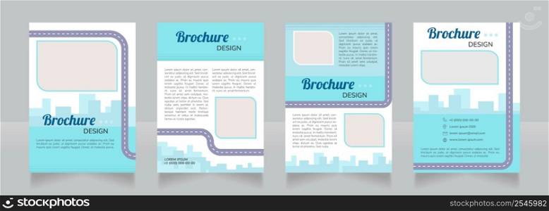 Decarbonizing transport blue blank brochure design. Template set with copy space for text. Premade corporate reports collection. Editable 4 pages. Lobster Regular, Nunito SemiBold, Light fonts used. Decarbonizing transport blue blank brochure design