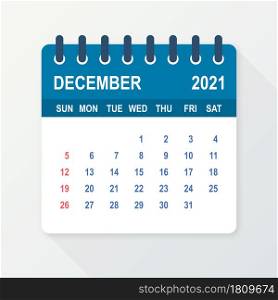 December 2021 Calendar Leaf. Calendar 2021 in flat style. Vector illustration. December 2021 Calendar Leaf. Calendar 2021 in flat style. Vector illustration.