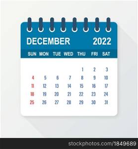 December 2022 Calendar Leaf. Calendar 2022 in flat style. A5 size. Vector illustration. December 2022 Calendar Leaf. Calendar 2022 in flat style. A5 size. Vector illustration.