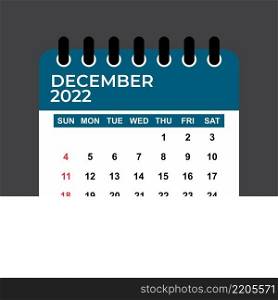December 2022 calendar vector. December calendar vector illustration