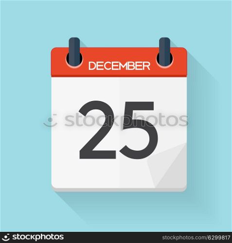 December 25 Calendar Flat Daily Icon. Vector Illustration Emblem. Element of Design for Decoration Office Documents and Applications. Logo of Day, Date, Time, Month and Holiday. EPS10. Calendar Flat Daily Icon. Vector Illustration Emblem. Element of
