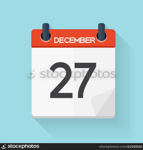 December 27 Calendar Flat Daily Icon. Vector Illustration Emblem. Element of Design for Decoration Office Documents and Applications. Logo of Day, Date, Time, Month and Holiday. EPS10. December 27 Calendar Flat Daily Icon. Vector Illustration Emblem