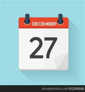 December 27 Calendar Flat Daily Icon. Vector Illustration Emblem. Element of Design for Decoration Office Documents and Applications. Logo of Day, Date, Time, Month and Holiday. EPS10. December 27 Calendar Flat Daily Icon. Vector Illustration Emblem